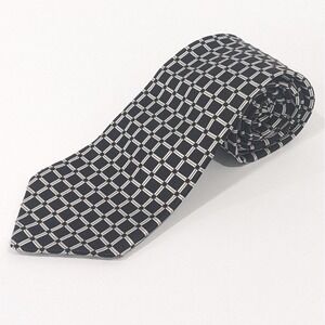 VILLA BUGATTI Italian Silk Tie Made in USA 58" Black White Squares Men's Necktie